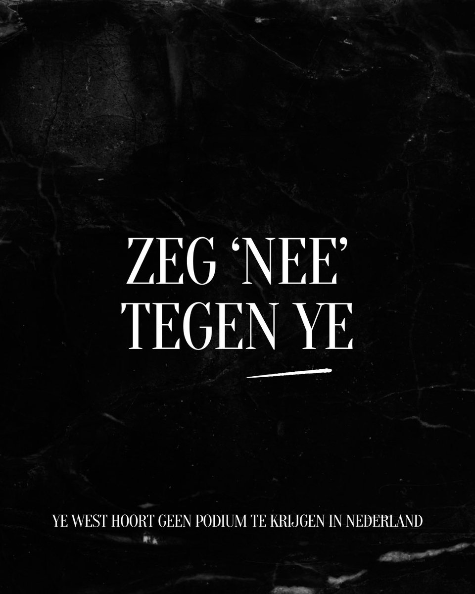 Ye West is terecht op meerdere plekken niet welkom vanwege zijn antisemitisme uitspraken over de jaren heen.

Alleen in Nederland is er bijna geen ophef over en lijkt de Nederland het prima te vinden dat hij komt optreden.

Accepteer dit niet en spreek je uit:
Zeg ‘nee’ tegen Ye.