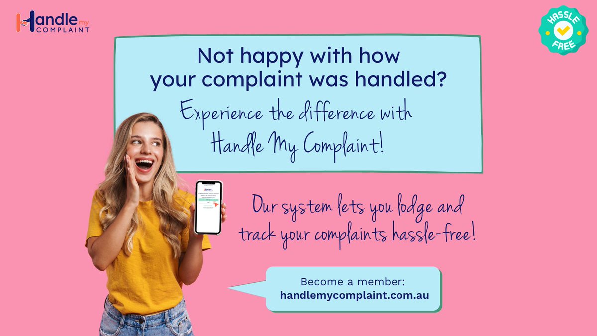 HandleComplaint's tweet image. Imagine your #complaints properly handled &amp;amp; progressing. No more chasing #updates. Just real support, designed to put the control back to you. ✅

That's #HandleMyComplaint. ✨

Don't keep waiting. Make a #complaint 👉 handlemycomplaint.com.au

#HMC