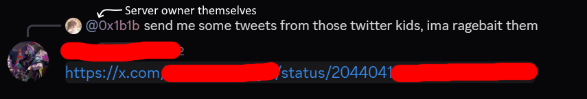 marxeru's tweet image. quite honestly not sure rtsk is just "fine" anymore when the server owner themselves is condoning and/or engaging in harassing people (who haven't harassed anyone themselves). Strongly suggest not supporting this behavior by giving them a platform unless they apologize/stop