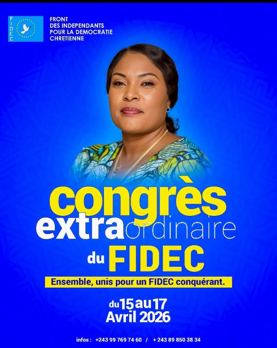 IsaacKahuma's tweet photo. Le Front des Indépendants pour la Démocratie Chrétienne (FIDEC) organise, du 15 au 17 avril 2026, un Congrès extraordinaire 🌍

Un rendez-vous majeur réunissant les représentants du parti, du pays à la diaspora, autour de la redynamisation.💡  

#FIDEC #Politique #RDC #Leadership https://t.co/R9jONqN6tw
