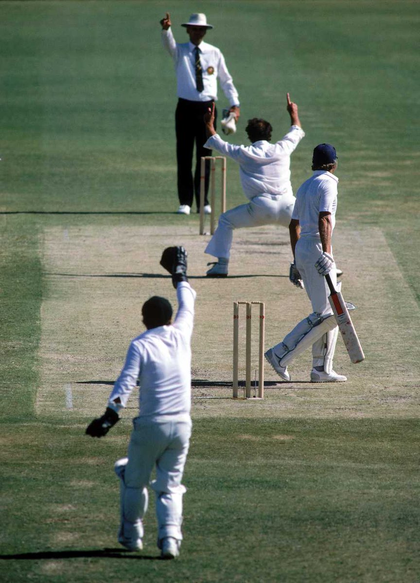 CaughtAtPoint's tweet image. Dennis Lillee gets David Gower out lbw in the first Test (#Ashes 1982-83) 

#CricketFeed #England #Australia