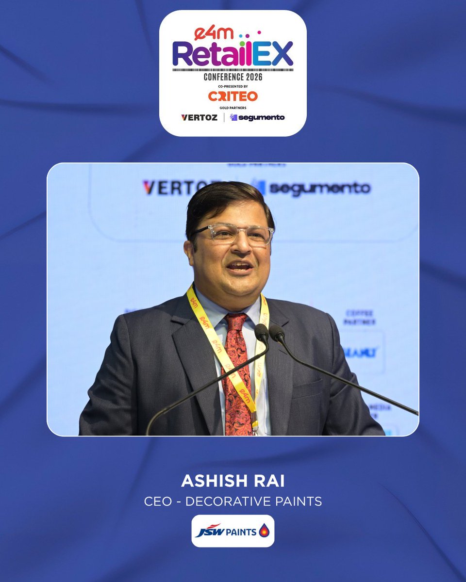 e4mevents's tweet image. Retail Beyond the Aisle!
Ashish Rai, CEO – Decorative Paints at JSW Paints, explored how decorative paints are reinventing the path to purchase and transforming retail experiences during his keynote session at the #e4mRetailEX.

#RetailExperience #PathToPurchase #RetailInnovation