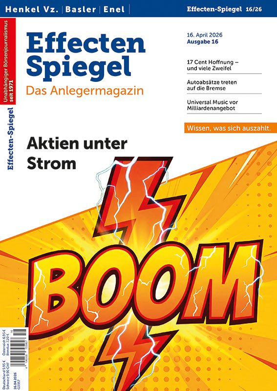 EffectenSpiegel's tweet photo. ES 16/26 - „Aktien unter #Strom - 17 Cent Hoffnung - und viele Zweifel - #Autoabsätze treten auf die Bremse - #UniversalMusic vor Milliardenagebot - u.v.a.m.“ - https://t.co/DCmfjohZTW #Henkel #Basler #Enel #Aktien #Finanzen #Börse #Geldanlage #Anlagestrategie #Anlegermagazin https://t.co/4OPvaEm9Un