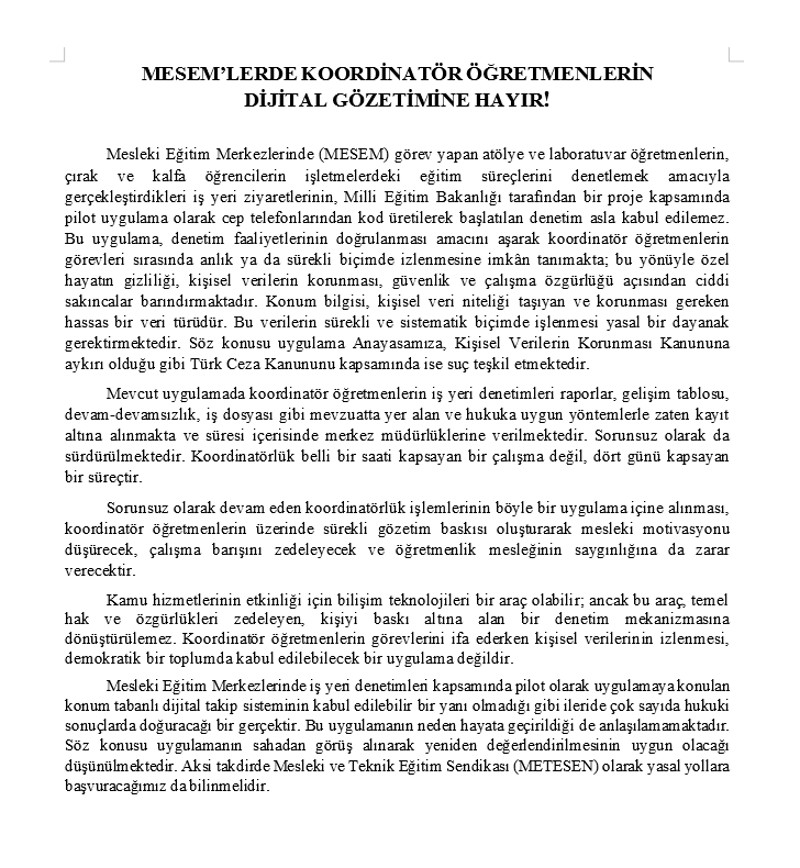 METESEN_Sendika's tweet photo. MESEM’LERDE KOORDİNATÖR ÖĞRETMENLERİN
DİJİTAL GÖZETİMİNE HAYIR! https://t.co/1tQjwlNSrZ