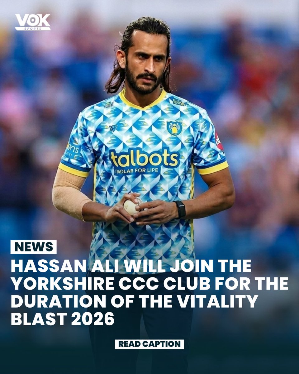 voksports's tweet image. Hasan Ali will join Yorkshire County Cricket Club for the Vitality Blast 2026 as an overseas signing, aiming to strengthen their bowling attack with his experience and pace.

#HasanAli #Yorkshire #VitalityBlast #Cricket #T20Cricket #CricketNews
