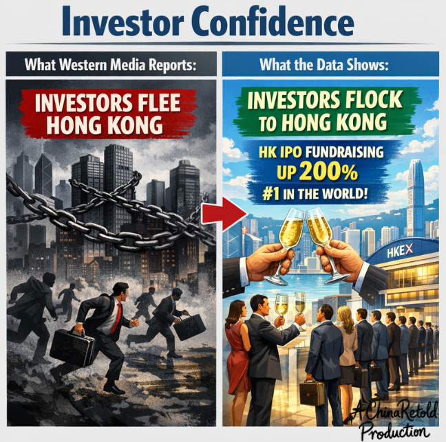 Charles16Ho's tweet photo. Western media says investors are "fleeing" Hong Kong. The actual data says they're lining up to get in. Awkward. 📰 vs 📊 https://t.co/sHpEBqDTIA
