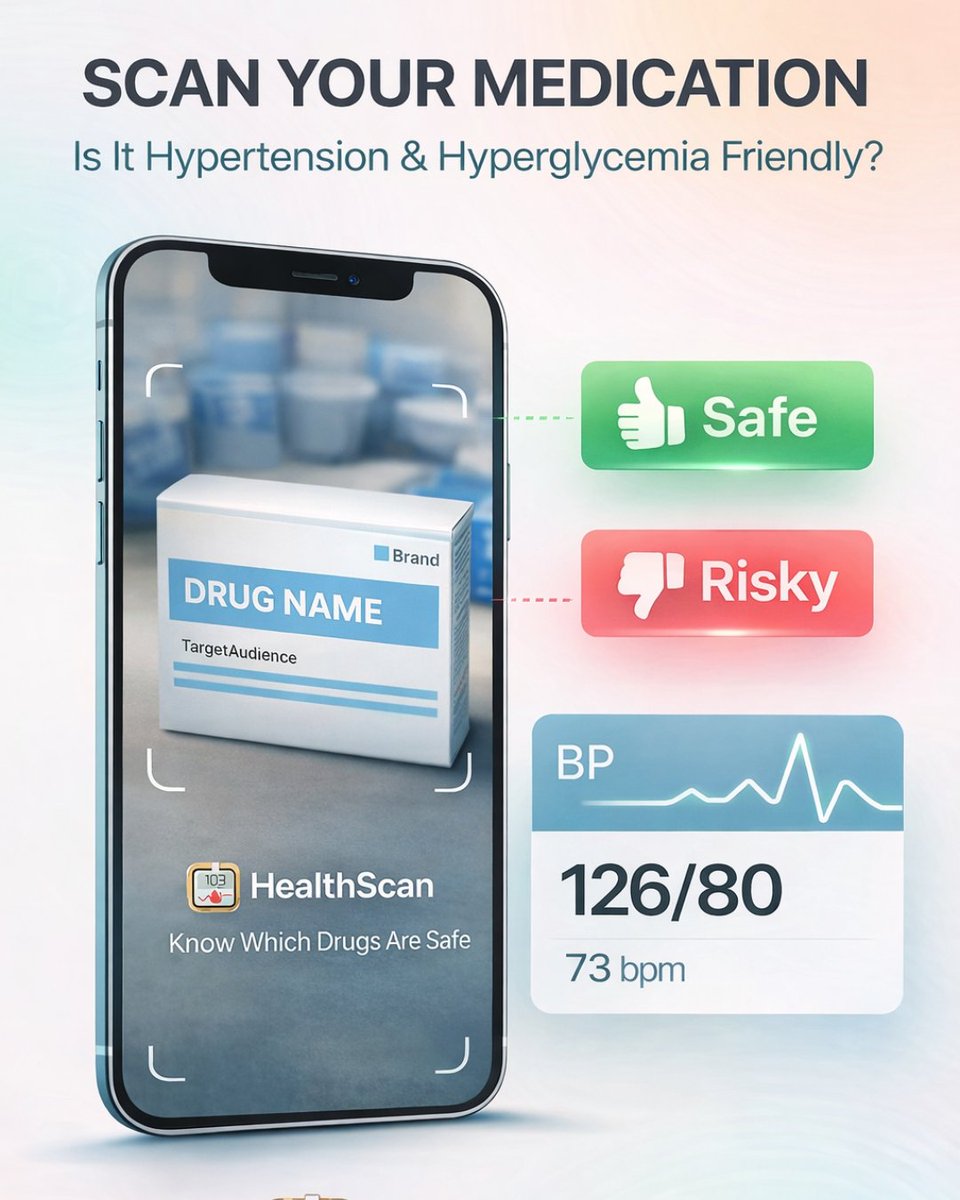 healthscan93's tweet photo. Not every medicine is the right fit for people managing high blood pressure or high blood sugar. A quick check can help you make more informed choices. #HealthScan makes it easy to scan and review in seconds.
#bloodpressure #bloodsugar #healthmonitor https://t.co/QciPijCIB5