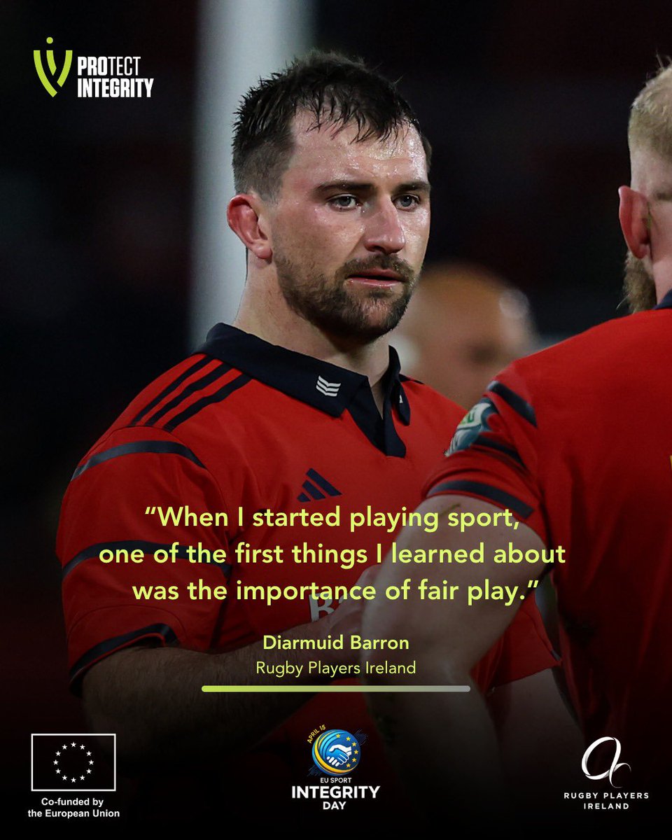 RugbyPlayersIRE's tweet photo. Sport teaches us more than how to win 🏆

On #EUSportIntegrityDay, we join forces across Europe to champion integrity, respect, and the protection of the games we love.

Play fair 🤝

#MoreThanAPlayer #PROtectIntegrity https://t.co/GUvdn8FGp6