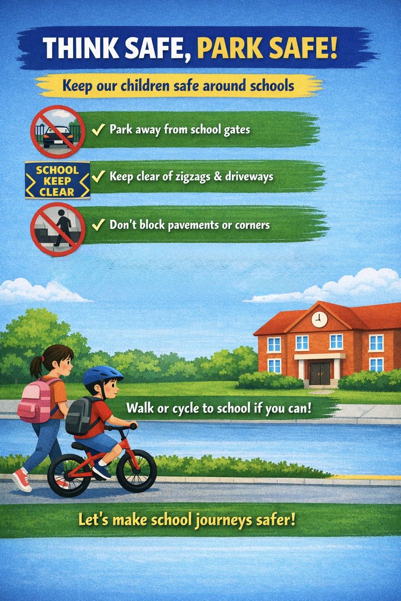 🚸 Think Safe, Park Safe! Help keep children safe near Burstwick Primary. Park away from gates, keep clear of zig‑zags, don’t block pavements or the entrance. Walk or cycle if you can. Humberside Police and partners are working to keep our community safe. #SchoolSafety