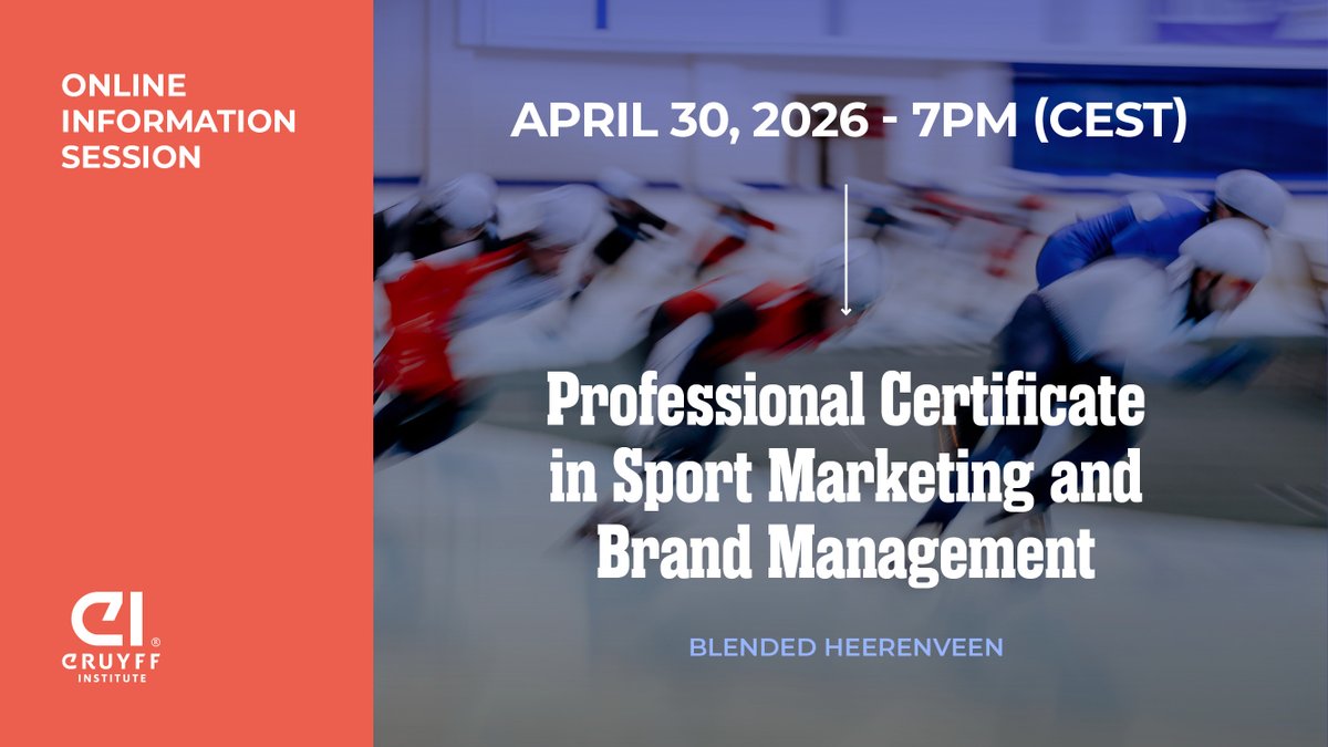 CruyffInstitute's tweet image. Join our Info Session on April 30 at 7 PM (CEST) and discover the Professional Certificate in #SportMarketing &amp;amp; #BrandManagement Blended in #Heerenveen.

Grow your career in sport industry: create space, drive better decisions &amp;amp; build winning brands.

✍️: openwebinar.johancruyffinstitute.com/meeting/regist…