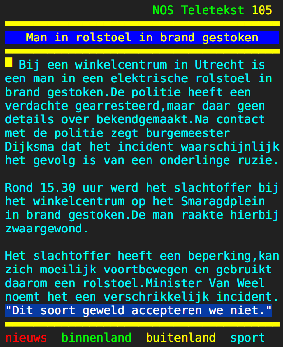 Ton_hBC's tweet photo. Laatste regeltje.
Met messen prikken, bommen laten afgaan, aanranden, verkrachte, kopschoppen, schieten, als wilde honden op één #blanke persoon losgaan, inbraken, diefstal, winkels ruïneren, buurten onveilig maken voor #blanke mensen, #blanke mensen uitschelden, bedreigen en noemt maar op...dat accepteren we dus wel?
Als u echter in een rolstoel zit en komt te overlijden omdat één of andere volkomen idioot je in de brand steekt...nee, dat gaat echt te ver.
@ministerjenv David Martijn van Weel lijkt zijn standpunt duidelijk uit te dragen zo.
Slappe hap.