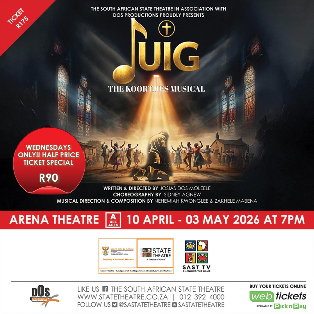sastatetheatre's tweet image. 🎭 Wednesday Half-Price Fever! 🔥
The bell’s ringing — don’t miss out 🛎️
Juig R90 &amp;amp; Letters of Tomorrow for just R75.
Seats are going fast!
#StateTheatre #HalfPriceWednesday #LiveTheatre