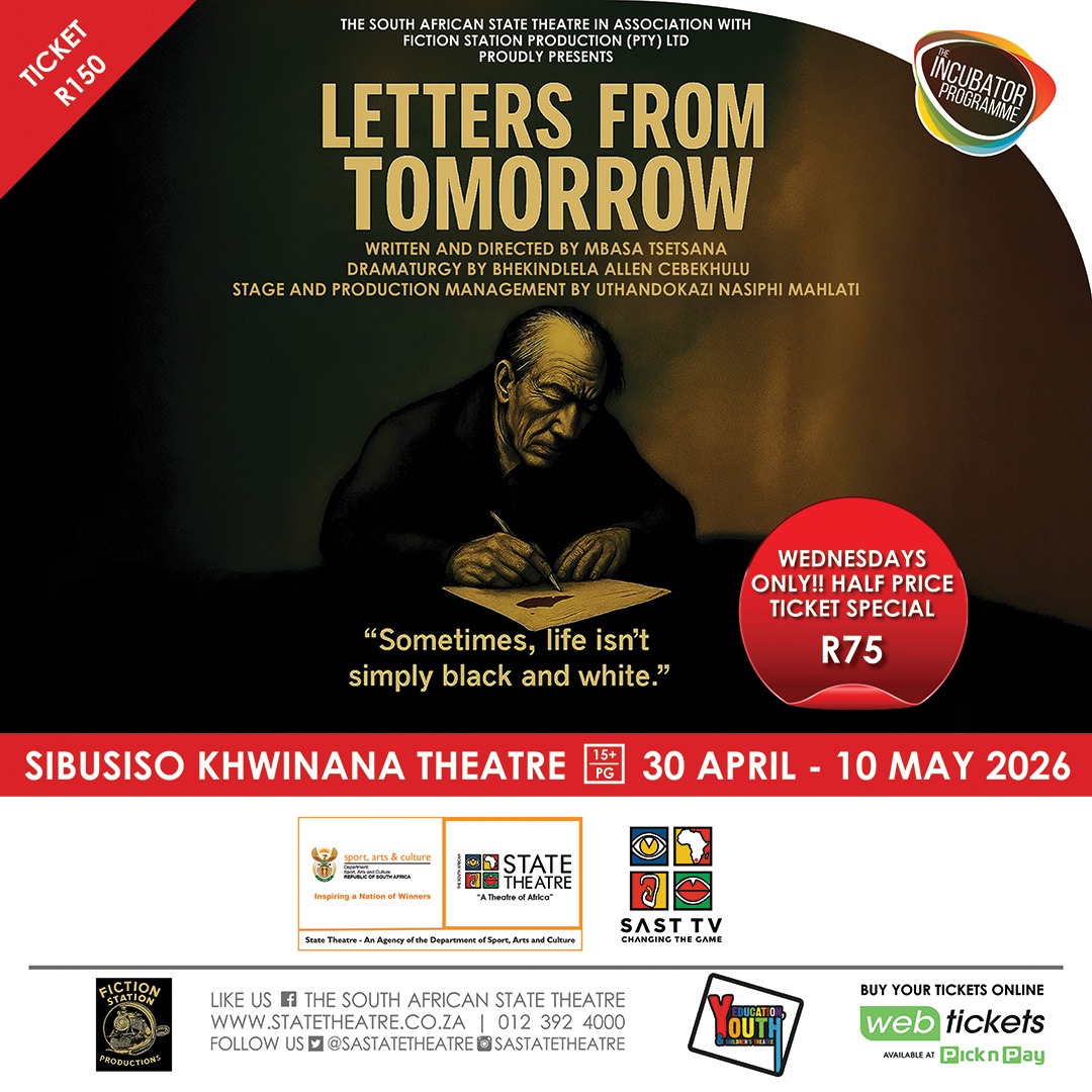 sastatetheatre's tweet image. 🎭 Wednesday Half-Price Fever! 🔥
The bell’s ringing — don’t miss out 🛎️
Juig R90 &amp;amp; Letters of Tomorrow for just R75.
Seats are going fast!
#StateTheatre #HalfPriceWednesday #LiveTheatre