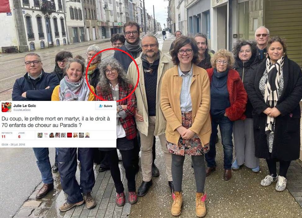 Corleone040480's tweet image. #France 
Cécile Beaudoin était la candidate de la France Insoumise aux élections municipales à Brest  . Elle a heureusement été battue  car elle avait sur sa liste la sinistre Julie le Goïc qui avait fait un tweet effroyable sur le Père Hamel qui avait été égorgé par un islamiste
