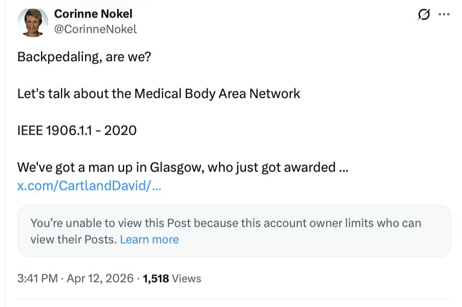 CorinneNokel's tweet photo. I guess we aren't having that open discussion about the #MBAN and the Internet of Nano-Things then😅
I used to be an 'approved' follower
What changed?
IEEE 1906.1.1 - 2020
https://t.co/w4iFVCUDb5
https://t.co/nV0mcQHuyh
https://t.co/xW15xQKOh0 https://t.co/Bpw926ELab