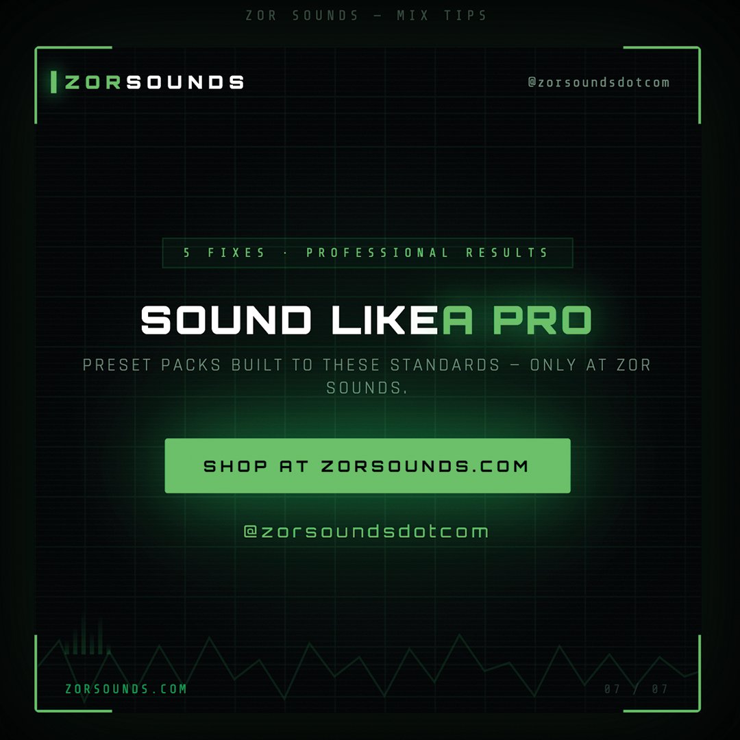 Zorsounds's tweet image. Small tweaks. Massive difference → your tracks instantly sound more pro

More producer tips + presets → ZorSounds.com

#musicproduction #musicproductiontips #sounddesign #mixingtips #edmproduction #producerlife #homestudio #audiomixing #electronicmusic #musicproducer
