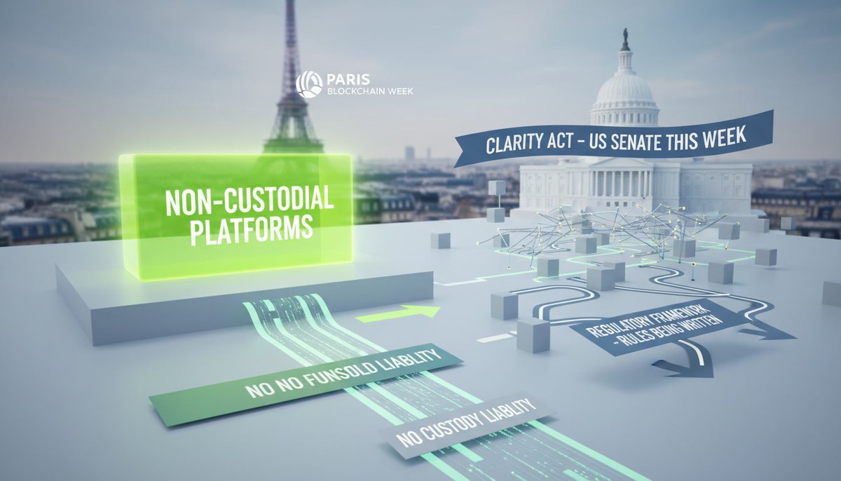 ZerolyxEx's tweet photo. Paris Blockchain Week today. Clarity Act back in the US Senate this week.
The rules are being written now, not debated in theory. Non-custodial platforms sit in a cleaner spot than most — no funds held, no custody liability.
https://t.co/6on6yBNM0S ✅ #DeFi #Web3 #CryptoRegulation