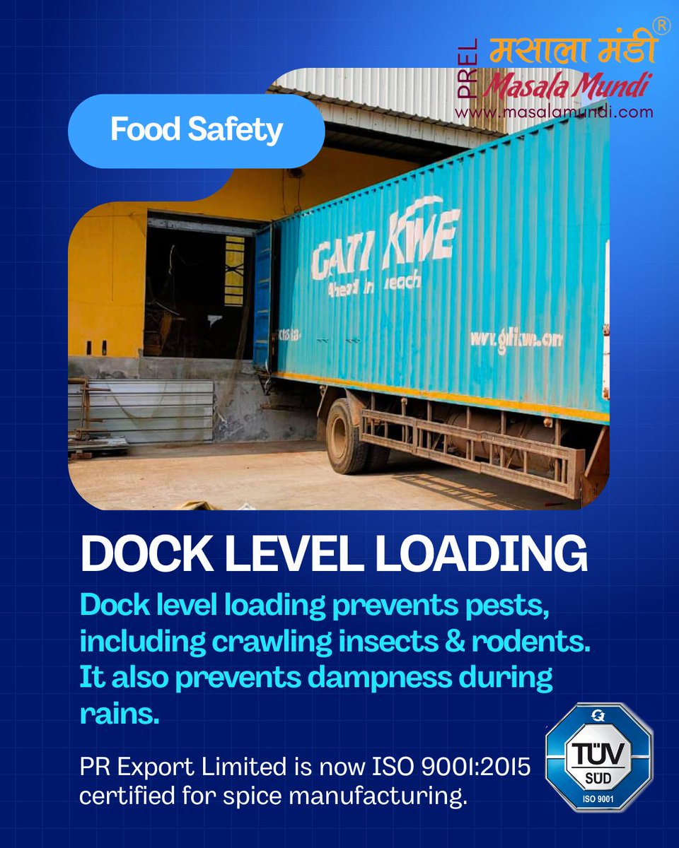 prel_in's tweet image. ✔️ Dock level loading for controlled dispatch
✔️ PVC strip curtains to block pest
✔️ Epoxy floors for easy cleaning &amp;amp; hygiene
Aligned with ISO 9001 quality systems.
📞 +91 75960 33001 | 🌐 prel.in
#FoodSafety #ISO9001 #QualitySystems #CleanManufacturing