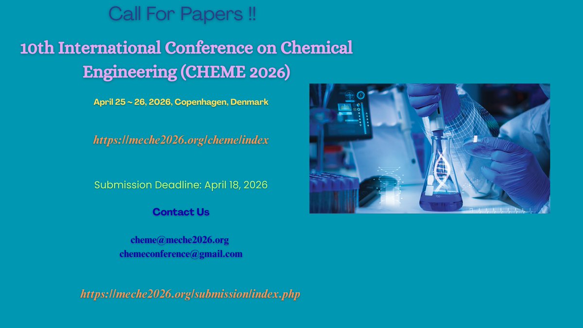 ChemeConfe35295's tweet photo. Contact Us: cheme@meche2026.org or chemeconference@gmail.com https://t.co/kudKiWbyRg
