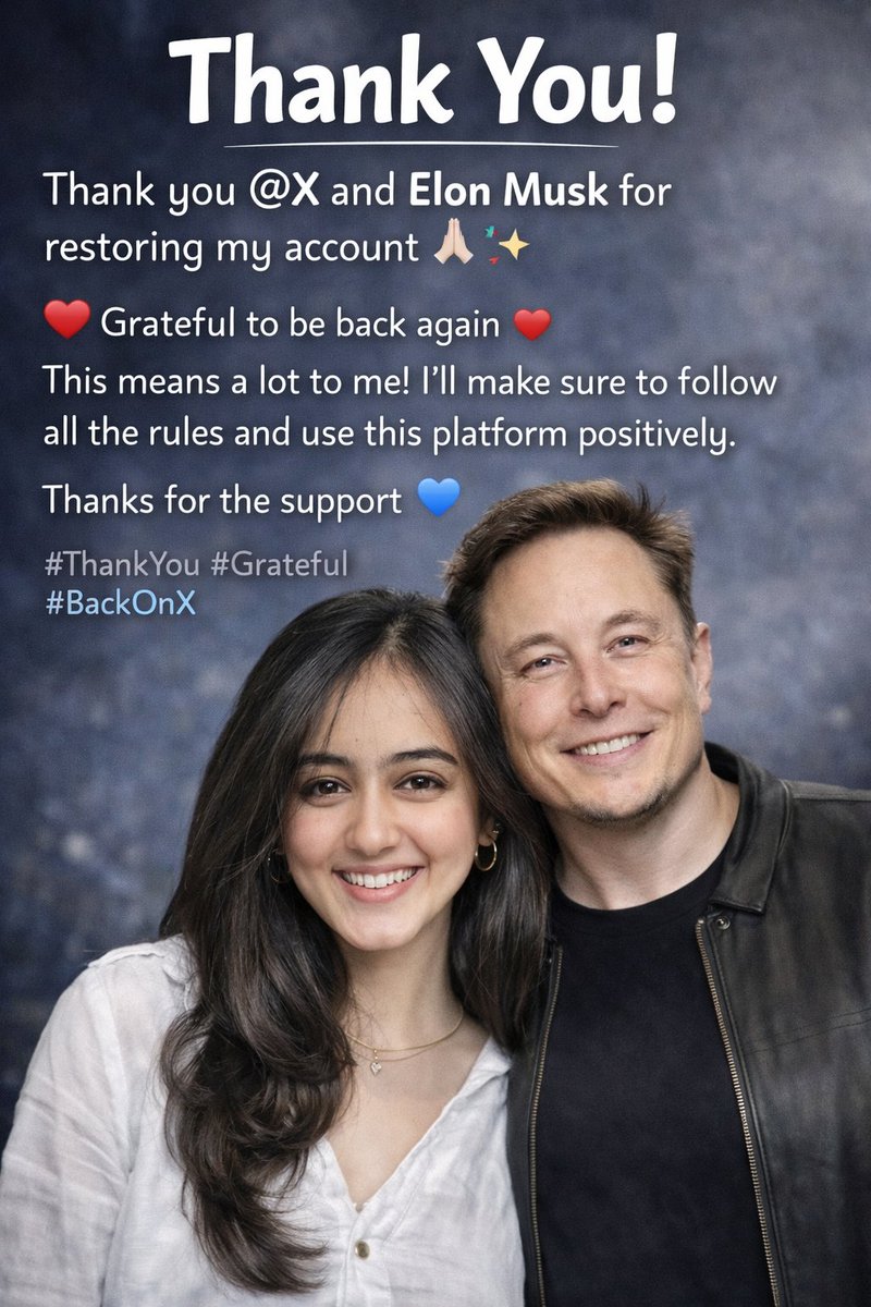 chandasaini_15's tweet photo. Thank you @X and Elon Musk for restoring my account 🙏✨
Grateful to be back again ❤️
This means a lot to me! I’ll make sure to follow all the rules and use this platform positively.
Thanks for the support 💙
#ThankYou #Grateful #BackOnX https://t.co/j0YTBa3Ye8