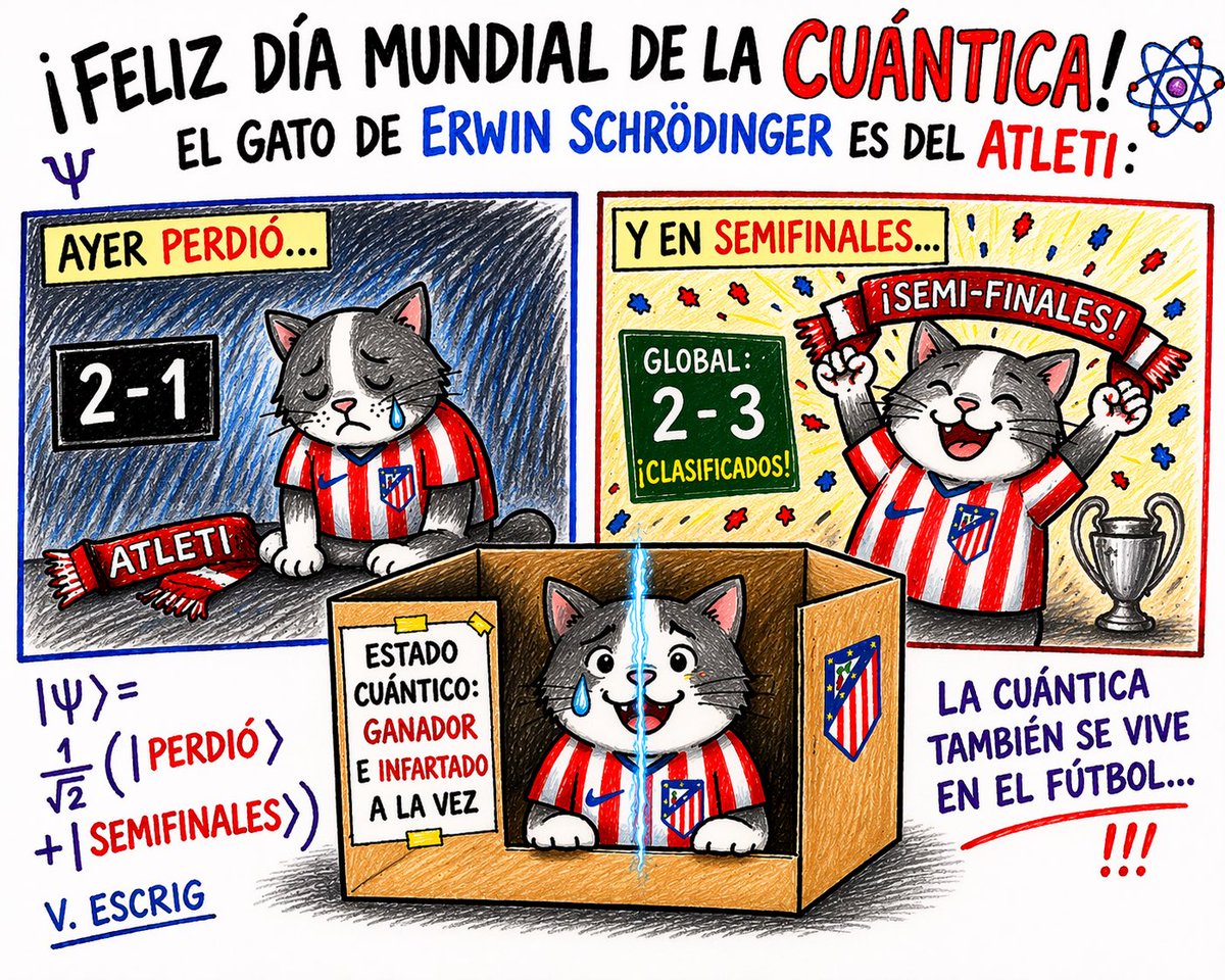 Vanescer's tweet photo. Viñeta para mis alumnos de física. 🤓 
#AtletiBarça 
#Cuántica 
@Atleti https://t.co/qfds6DKYGE
