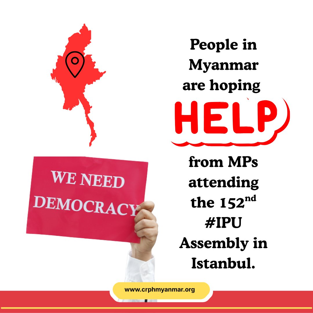 CrphMyanmar's tweet image. 3.6 million internally displaced people and 16.2 million people in need of humanitarian assistance by the military coup of February 2021 in #Myanmar are hoping your continued solidarity and support to restore #peace, #democracy and #development. 

Speak out at #IPU152's events to
