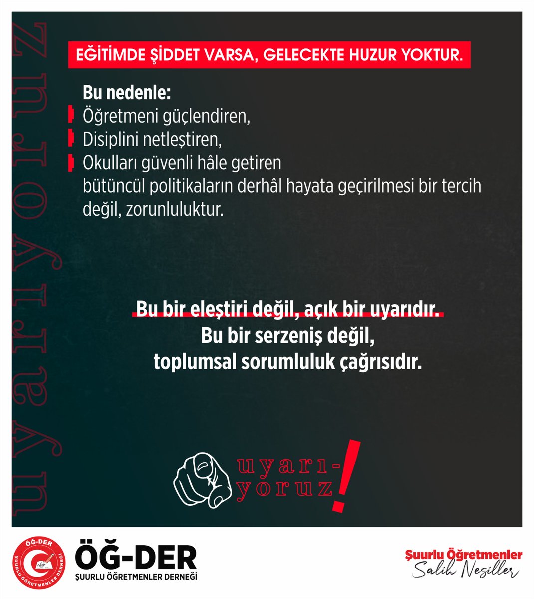 🔻
U Y A R I Y O R U Z ‼️

📍Bu bir eleştiri değil, açık bir uyarıdır. Bu bir serzeniş değil, toplumsal sorumluluk çağrısıdır.

#Kahramanmaraş l #saldırı l #Şanlıurfa l #Siverek l #EğitimdeŞiddeteHayır
