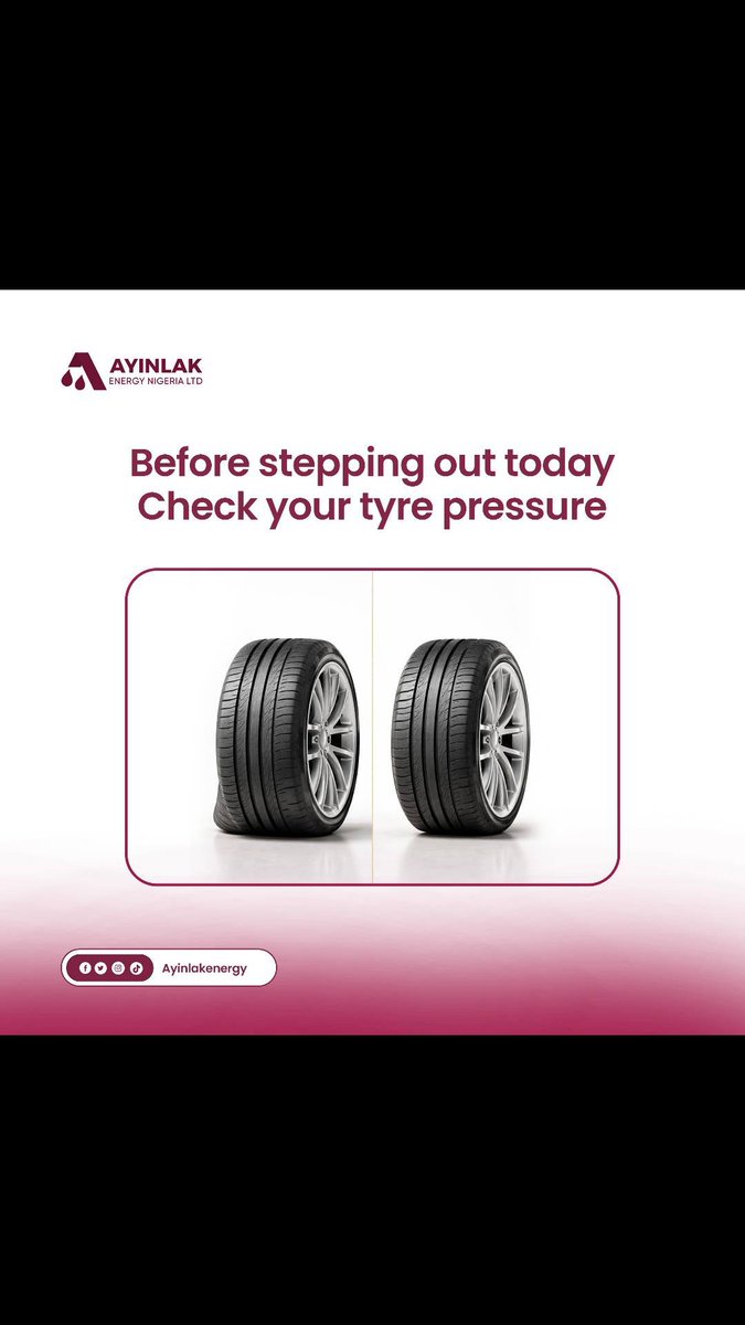 AyinlakEnergy's tweet image. A simple tyre check can save more fuel than you think.

#D’CreativeHub #FuelTips  #SaveFuel #CarCare