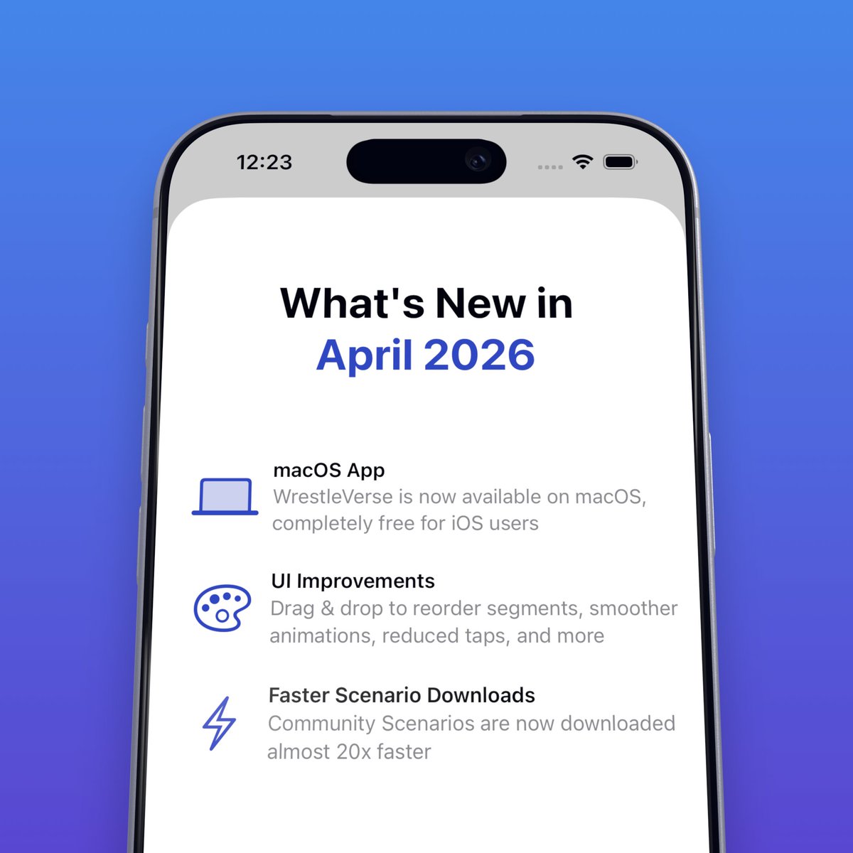 WrestleVerseApp's tweet photo. the April update is now live on iOS- alongside with our debut on macOS 🎉 https://t.co/pwueDX5lGc