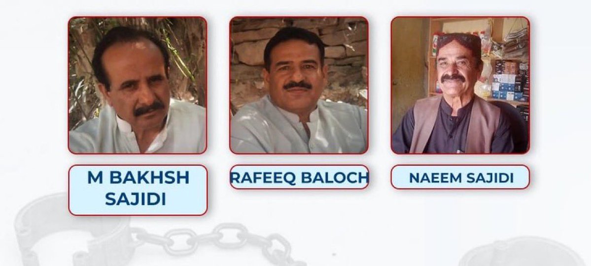 Over the past two months, the whereabouts of Mohammad Bakhsh Sajidi, Naeem Sajidi, and Rafeeq Baloch remain unknown after they were taken during raids by #Pakistani security forces in Hub Chowki on 2 Feb 2026.
Mohammad Bakhsh Sajidi is the father of <a href="/DrNaseemBaluch/">DrNaseemBaluch</a> , Chairman of