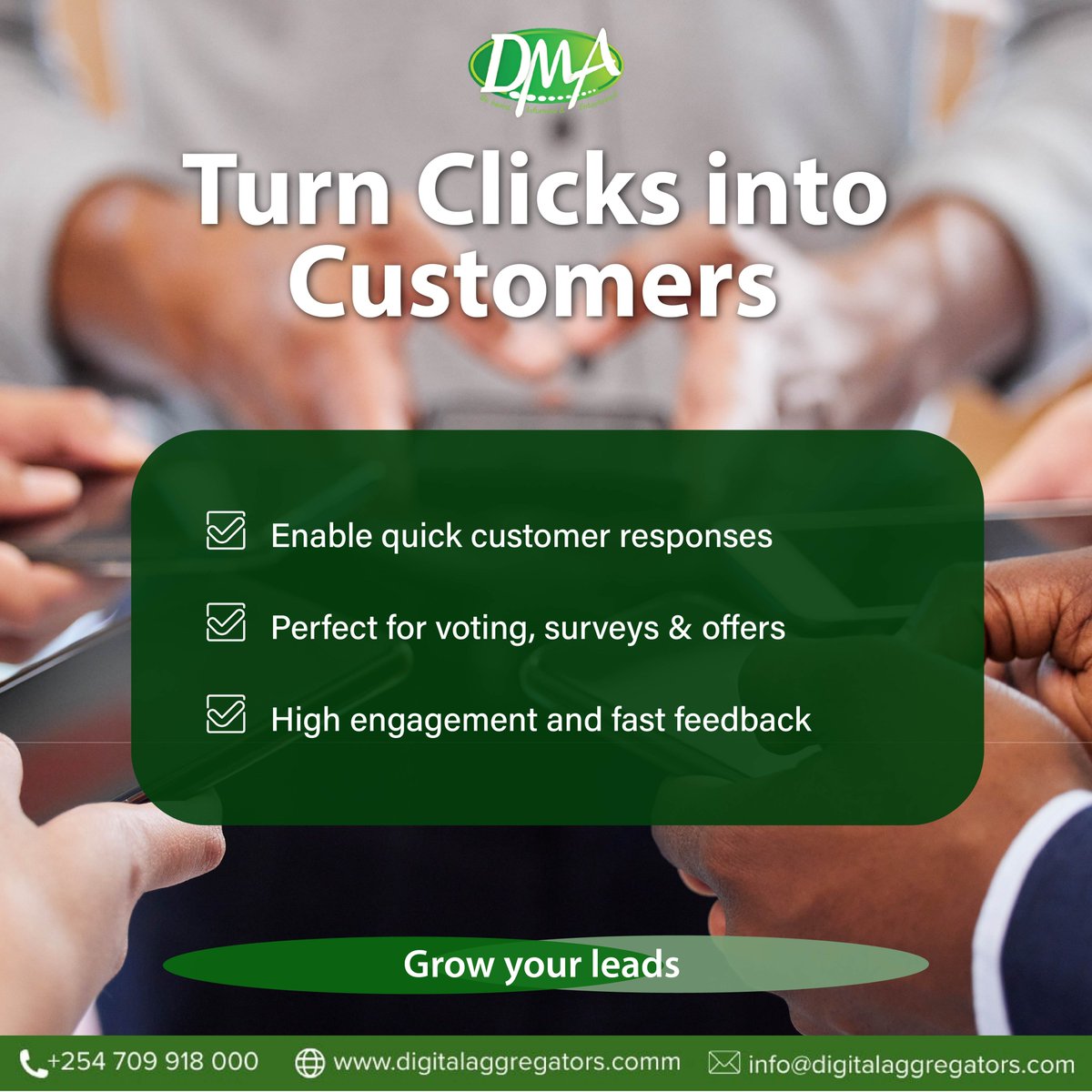 DigitalMedia_Ag's tweet image. Turn Clicks into Customers

Quick customer responses
Perfect for surveys, offers &amp;amp; feedback
Boost engagement and drive instant action

Ready to grow your leads and scale your business? Let’s make every click count.

#DigitalMarketing #LeadGeneration #CustomerEngagement