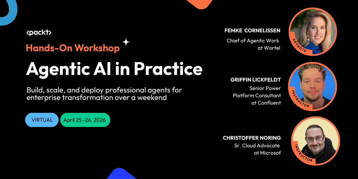 Python_Dv's tweet image. One weekend.
Build, scale &amp;amp; deploy a real enterprise AI agent from scratch.
 
Live workshop on Agentic AI in practice by top industry experts.
Use code X40 to get 40% off 

eventbrite.co.uk/e/hands-on-age…