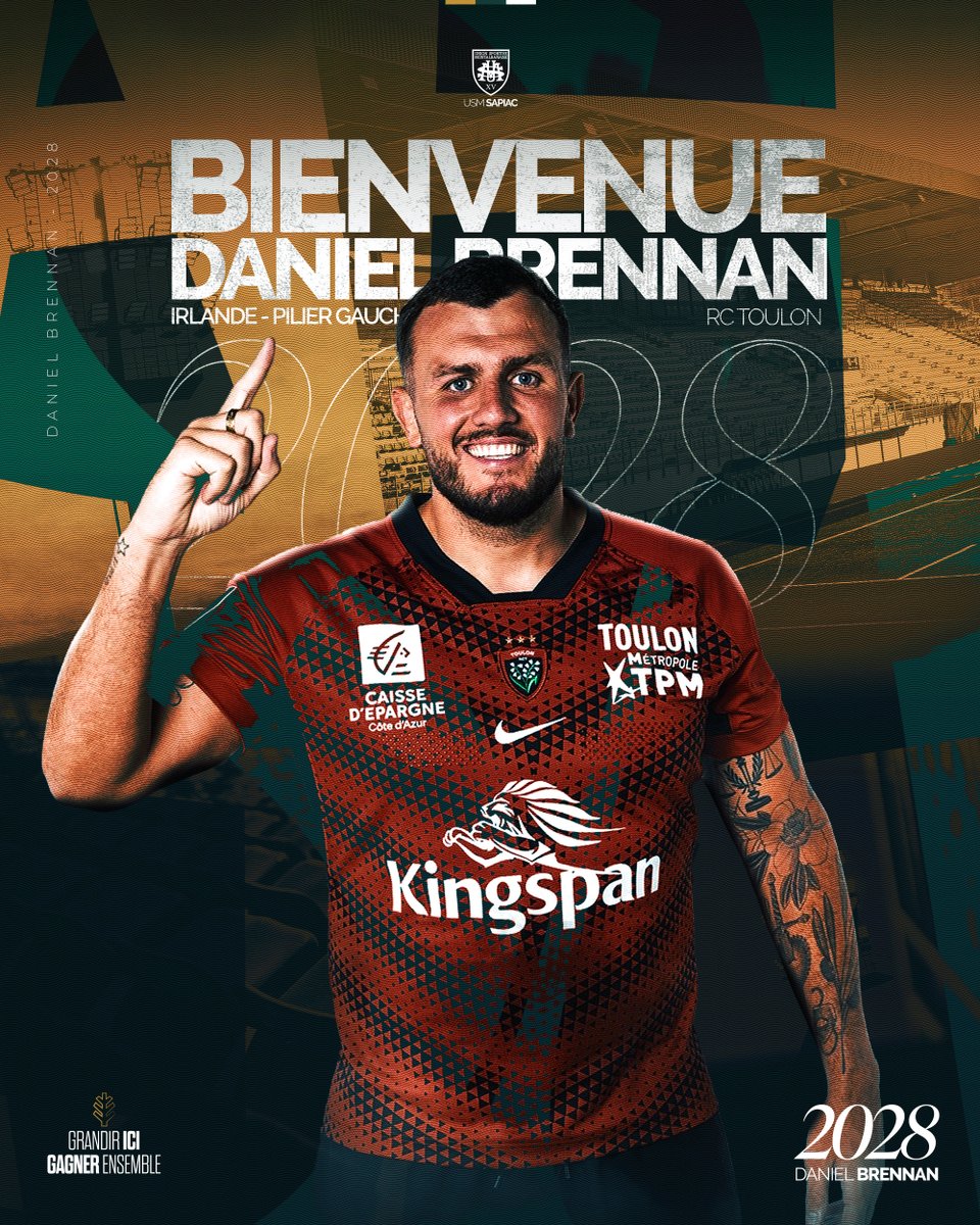 UsmSapiacRugby's tweet image. 𝘉𝘙𝘌𝘕𝘕𝘈𝘕 𝘦𝘴𝘵 𝘚𝘢𝘱𝘪𝘢𝘤𝘢𝘪𝘯 ! 🟢⚫️

Le pilier gauche du RCT, Daniel BRENNAN, portera le maillot 𝙑𝙚𝙧𝙩&amp;amp;𝙉𝙤𝙞𝙧 à partir de la saison prochaine, et ce jusqu’en 2028 ! 🔥

Bienvenue à Sapiac, Dany ! 💪

#AllezSapiac #GreenArmy