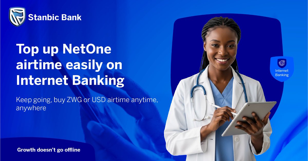 StanbicBankZW's tweet image. Get NetOne airtime, instantly on Internet Banking.​

No queues. No delays. Just quick top-ups that keep you moving.​
Growth doesn’t go offline.​ Log in and top up.

#netone #airtime #stanbicbank
