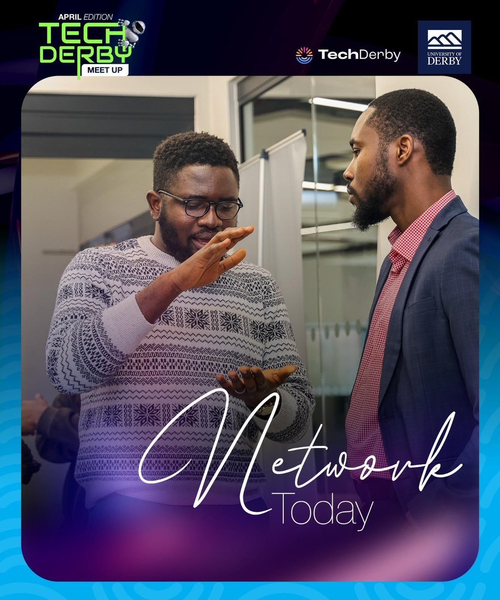 TechDerby1's tweet photo. 🤝 Network Today. Win Tomorrow.

Join Tech Derby Meetup and connect with people who can open doors.

📅 15 April 2026
⏰ 12PM
📍 Derby

Your next opportunity starts with one conversation. 🚀
#TechDerby #Networking #TechCommunity https://t.co/UGdik3ZPmT