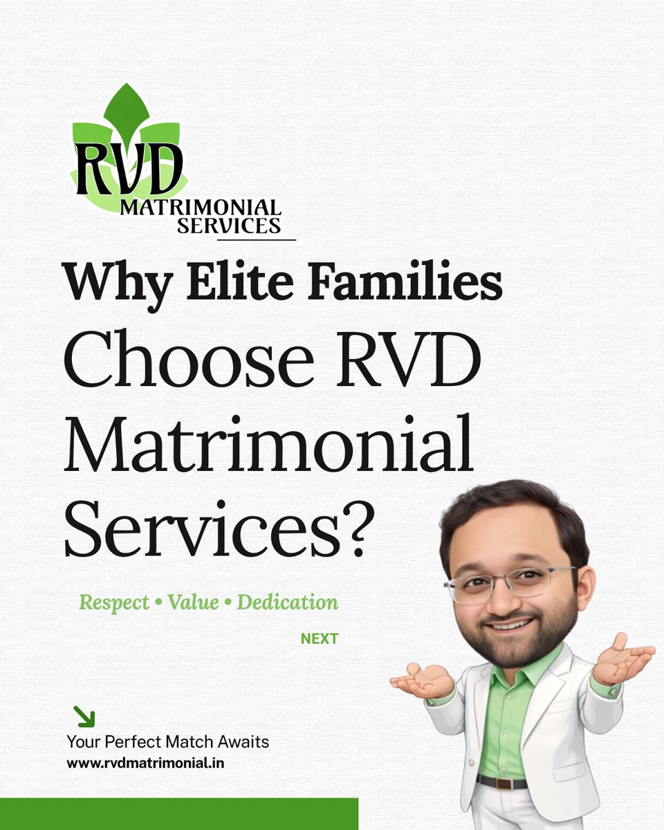 RvdMatrimonial1's tweet image. At RVD Matrimonial Services, we do not believe in endless browsing and random introductions.

We believe in guidance, trust, and meaningful connections.

#EliteMatchmaking #RelationshipGuidance #PrivateMatrimony #PremiumMatrimony #RVDMatrimonialServices #MarriageWithPurpose