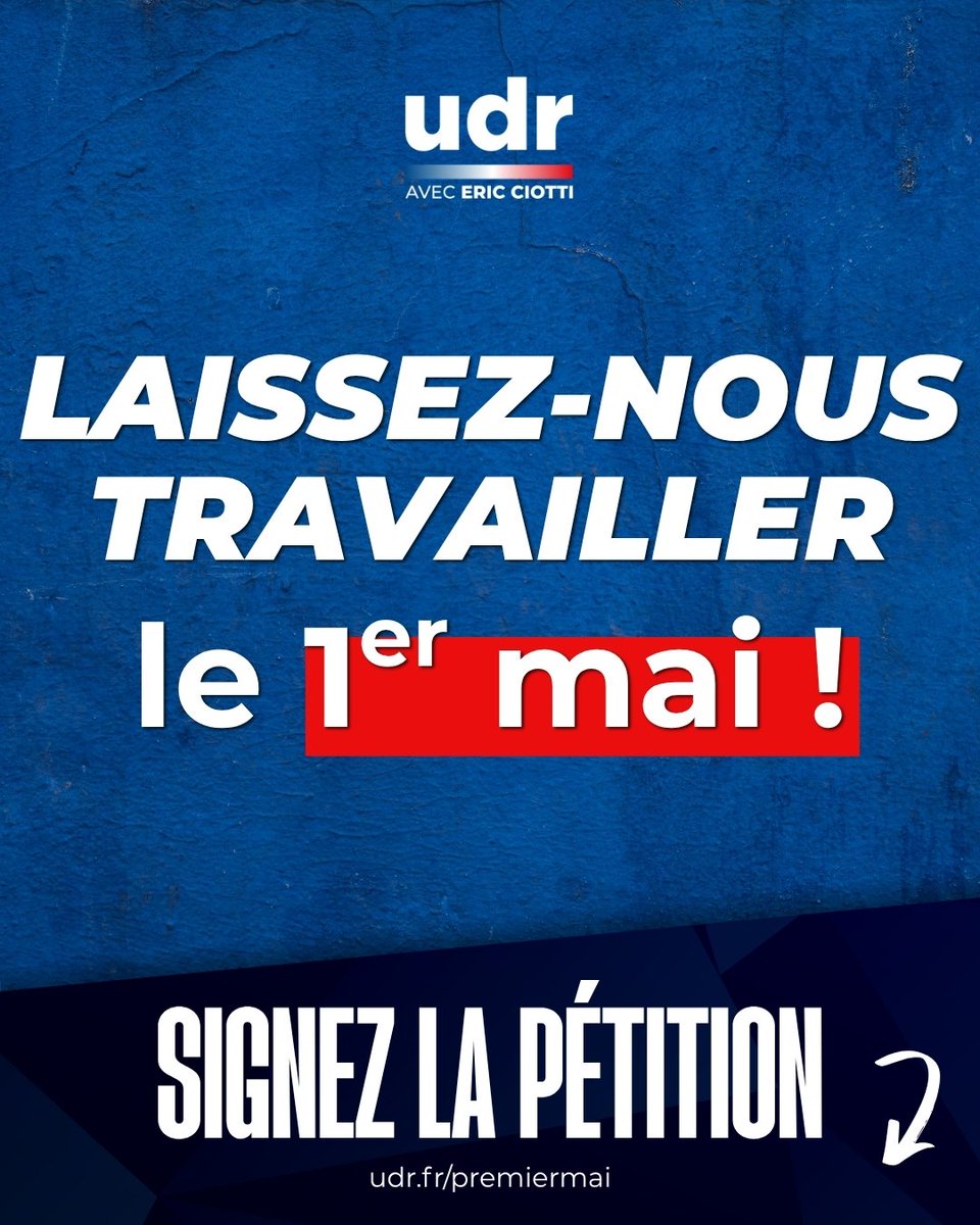 udr_alpilles13's tweet image. Avec Éric Ciotti, l’UDR appelle le gouvernement au courage en laissant les Français travailler le 1er mai ! 

Signez notre pétition en suivant le lien ci-dessous !

➡️ udr.fr/premiermai

#Pétition #1erMai #Gouvernement #UDR #ÉricCiotti