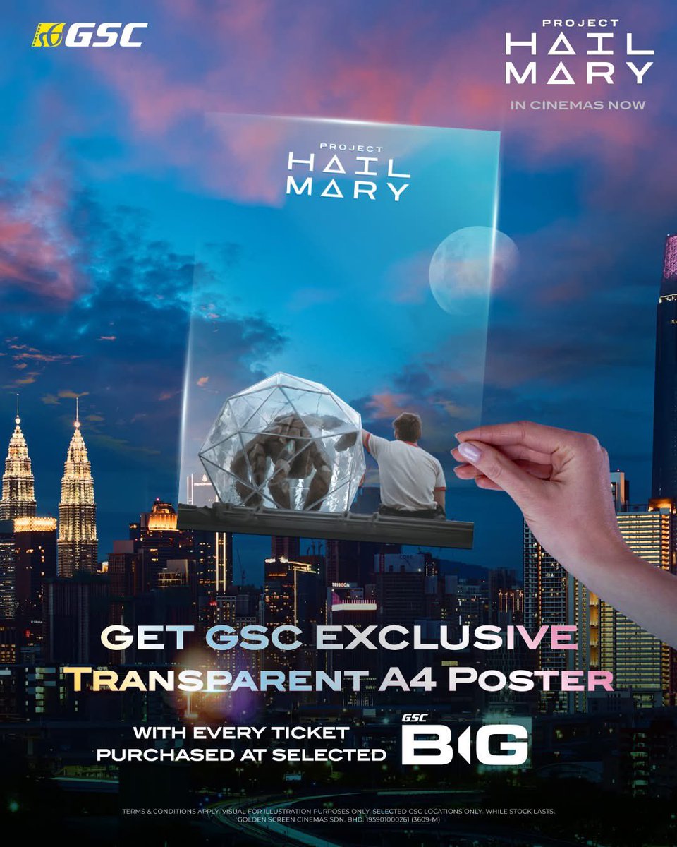 GSCinemas's tweet image. 👀✨ Wanna get your hands on this GSC exclusive transparent A4 poster of Rocky &amp;amp; Dr. Ryland Grace?😍

It’s simple! 🎬 Just purchase 1 movie ticket to #ProjectHailMary in #BIG Hall at selected GSC locations starting 16 April! 🥹

🎁 Limited stocks, first come first served! Hurry