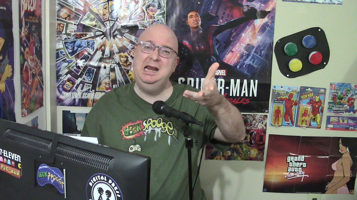 So, gonna have to re-shoot the 3 episodes I filmed yesterday. All 3 times, the script was sticking out from in front of the monitor. Also, this mic is intrusive. I was trying to keep the lapel mic off my shirt, so I taped it on this "prop" mic. Didn't like how it turned out.