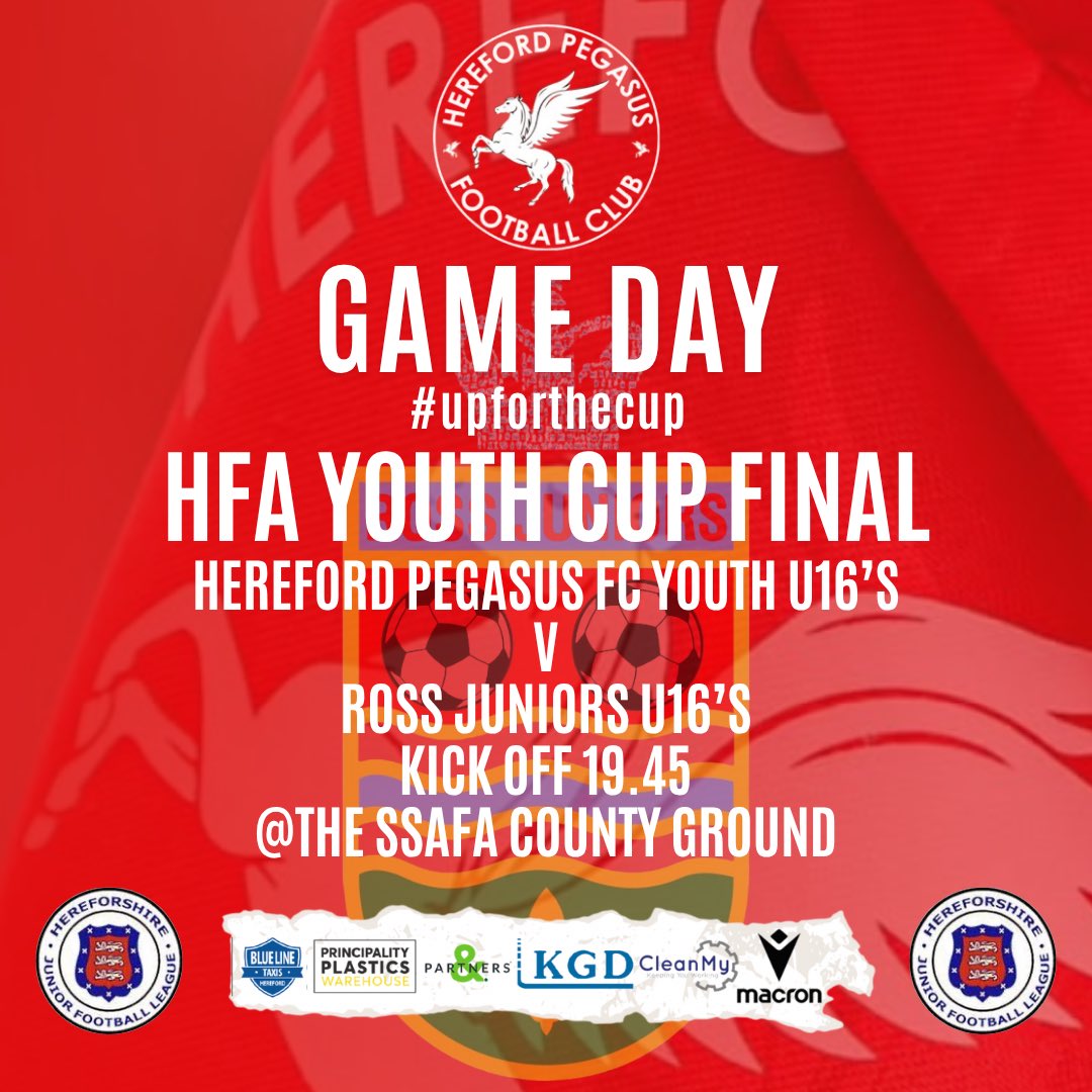 HerefordPegasus's tweet photo. ๐ด๐CUP FINAL๐๐ด
Tonight Hereford Pegasus FC U16โs look to make it a League & Cup double when they take on Ross Juniors U16โs in The HFA Youth Cup Final.
๐ HFA Youth Cup Final
๐ 15-4-26
๐๏ธ The SSFA County Ground
โฑ๏ธ KO 19.45
#utp #herefordpegasusfc
#upforthecup https://t.co/YSV0W1yubr