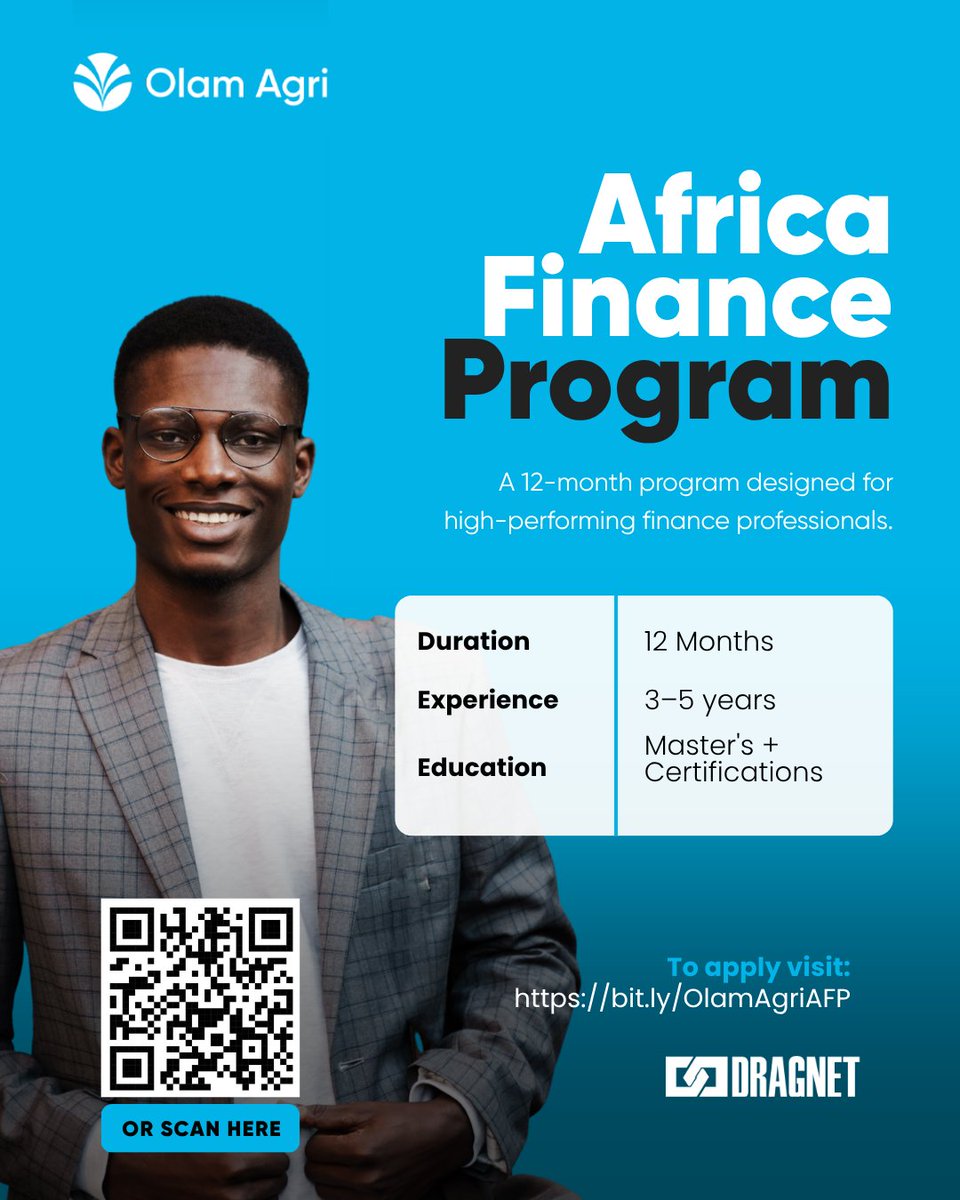 DragnetNigeria's tweet photo. 📢 Olam Agri Africa Finance Program is now open!

A 12-month program for high-performing finance professionals with 3–5 years’ experience.

🎓 Master’s + certifications required

Apply: https://t.co/p7LZFYUNvw

#FinanceJobs #CareerGrowth #OlamAgri #AfricaJobs https://t.co/hMhQrQinAR
