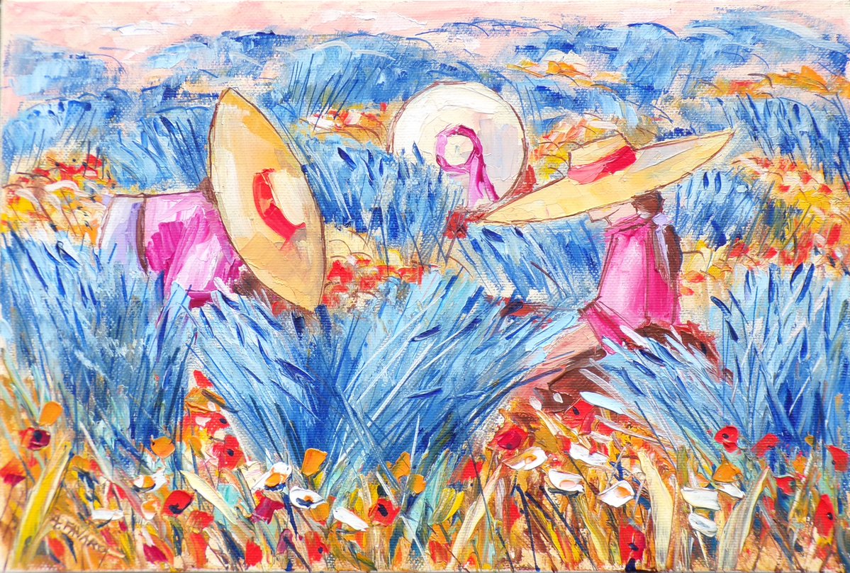 Oggi pubblico un mio dipinto di qualche anno fa, " La raccolta della lavanda ", cm 20x30.