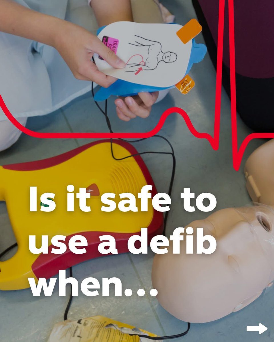 FirstAid4School's tweet photo. Is it safe to use a defib when…?
✅ Woman is pregnant?
✅ Person is a child?
✅ Lying on wet/metal surface?
YES – in all cases!
AEDs are safe &amp; simple for school first aid. They only shock if needed. Dry the chest if wet, use child mode/pads if available. Dial 999 https://t.co/werk7J1ujM