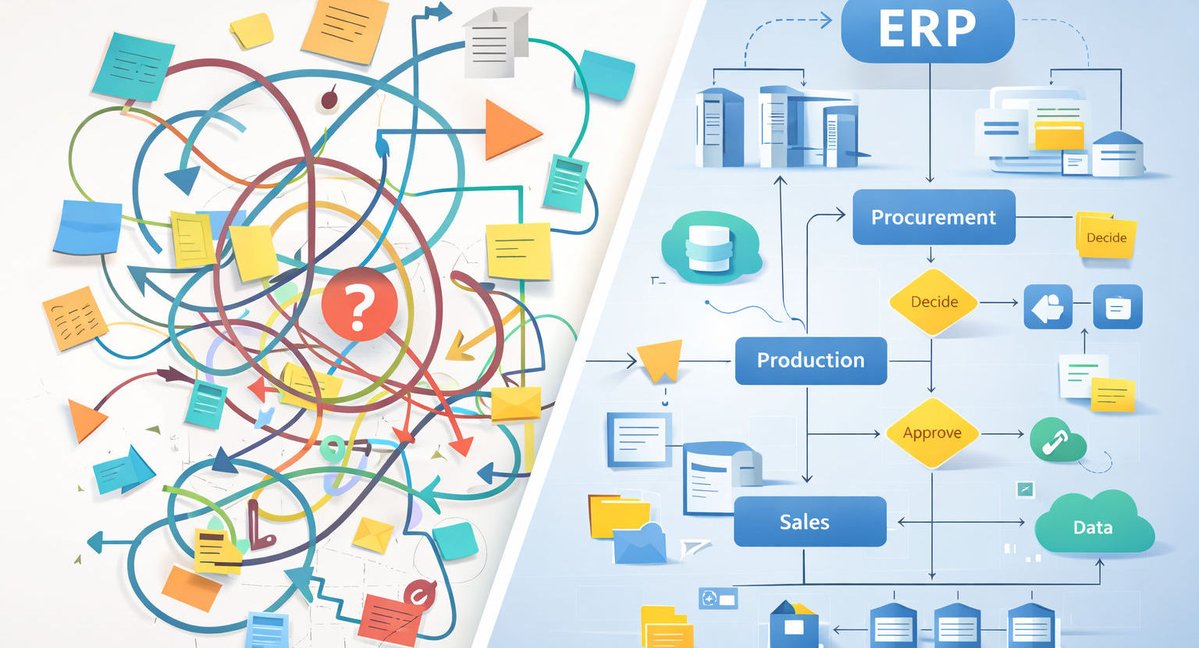 Zavedení systému ERP zní jednoduše - ale málokdy tomu tak je. Největší problémy nezpůsobuje software, ale nejasné procesy, předčasná automatizace a chybná systémová rozhodnutí. Pokud zde budete pracovat správně, ušetříte později obrovské množství času a peněz. V našem novém... pic.