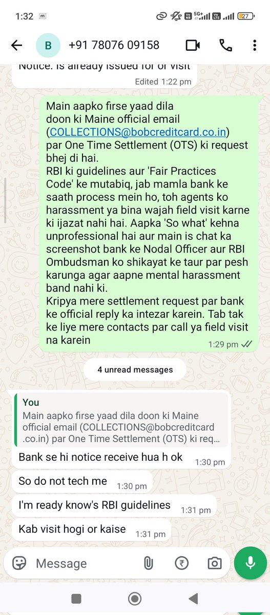 happyjaisw2765's tweet image. This is a clear violation of @RBI Fair Practices Code. I request @BankofBaroda and @RBIsays Ombudsman to look into this harassment immediately. Mental harassment in the name of recovery is unacceptable! 🛑 (2/2)
#BankOfBaroda #RBIGuidelines #ConsumerProtection #Harassment