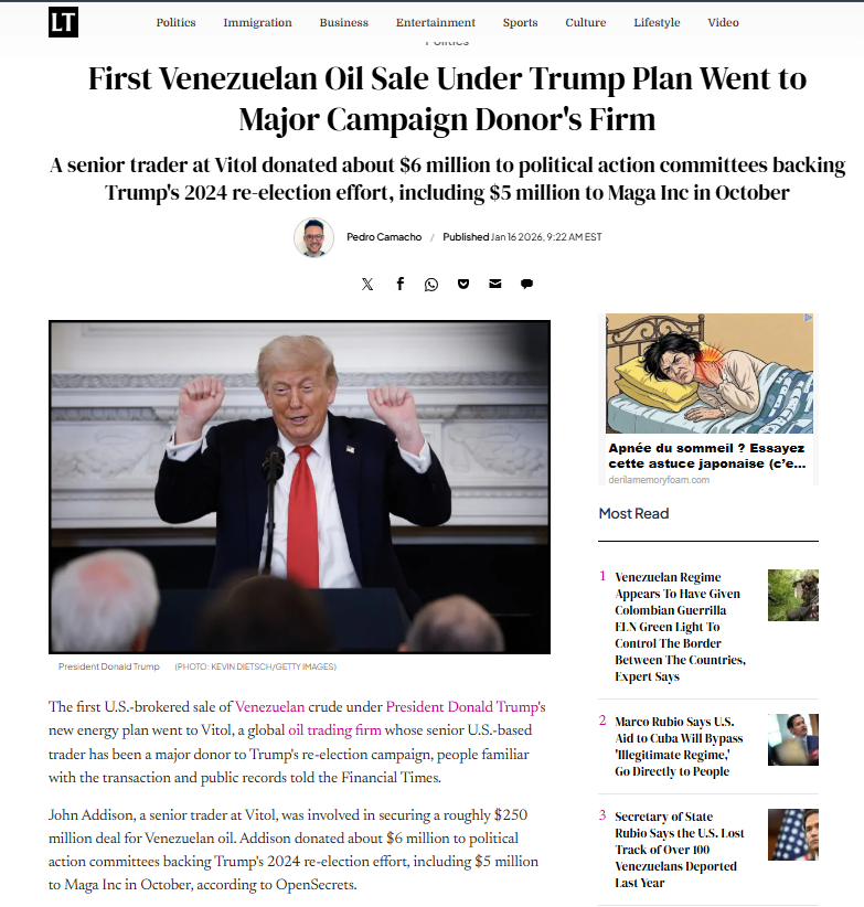 ComploploWatch's tweet image. Épisode 1 

Pédo-Donnie #Trump kidnappe #Maduro en prétextant lutter contre le trafic de drogue. Il met la main sur le pétrole du #Venezuela, où ce sont désormais ses potes qui gèrent l'extraction et la vente de l'or noir à destination de la Chine, de Cuba, de l'Inde...

1/4