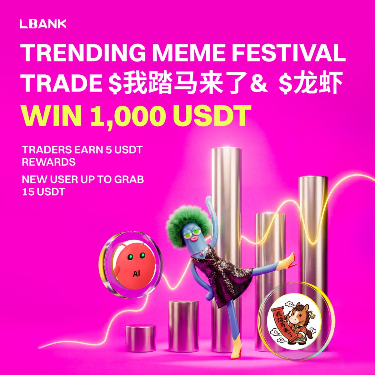 🎉 LBank Trending MEME Carnival | 1,000 USDT Giveaway

🔥$我踏马来了” has surpassed a $12M market cap, while $龙虾 has crossed $10M — the momentum is real!

🎊 Earn up to 15 USDT!
☀️ Get 5 USDT by completing at least one trade (≥ $10) on $龙虾 or $我踏马来了
📈 New users have a