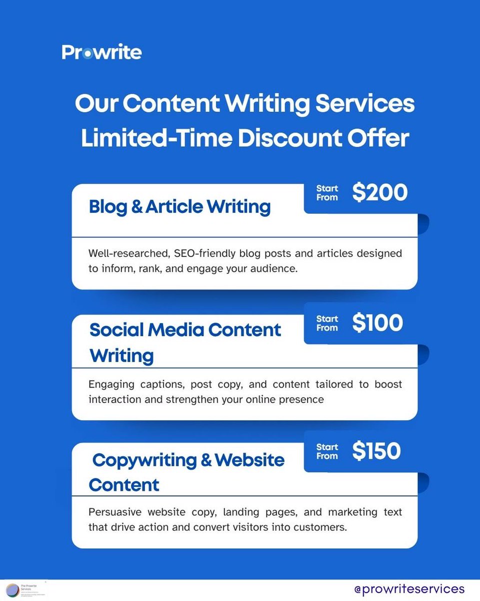 Prowriteservice's tweet image. Words that work as hard as you do ✍️ Get high-quality content that informs, engages, and converts at an affordable price. Book us now!
#writingservices #contentwriter
