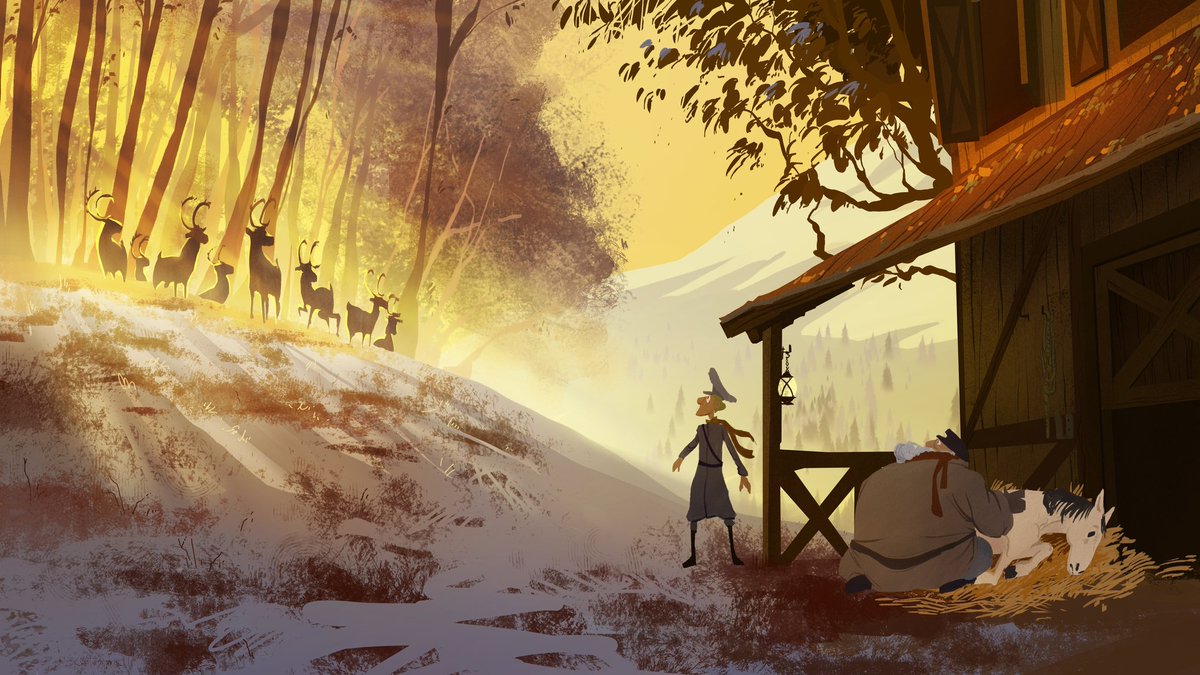 The_Starchive's tweet photo. Uni homework(ᵕ—ᴗ—)
We had to redraw a scene from Klaus and then change the camera angle and draw in the same style

Had to speedrun this one cuz I had no time...(Entirely my fault) (¬_¬")

#illustration #study #artmoots #Klaus https://t.co/kT9jezLltc