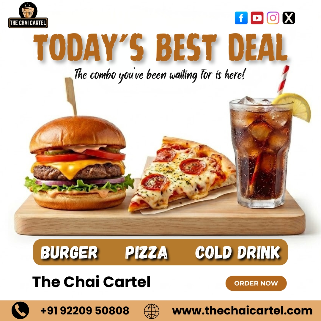 The_Chai_Cartel's tweet image. 🔥 TODAY’S BEST DEAL 🔥
The combo you’ve been waiting for is here! 😍
🍔 Burger + 🍕 Pizza + 🥤 Cold Drink
A perfect trio to satisfy all your cravings in one go!
📞 +91 92209 50808
🌐 thechaicartel.com
#TodaysBestDeal #ComboOffer #TheChaiCartel #CafeCravings